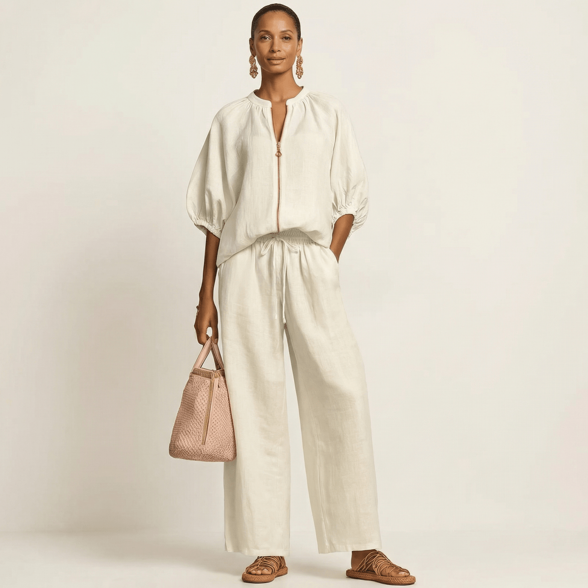 MARLOWE | Set with wide-leg trousers and puff sleeves - Liora Melbourne