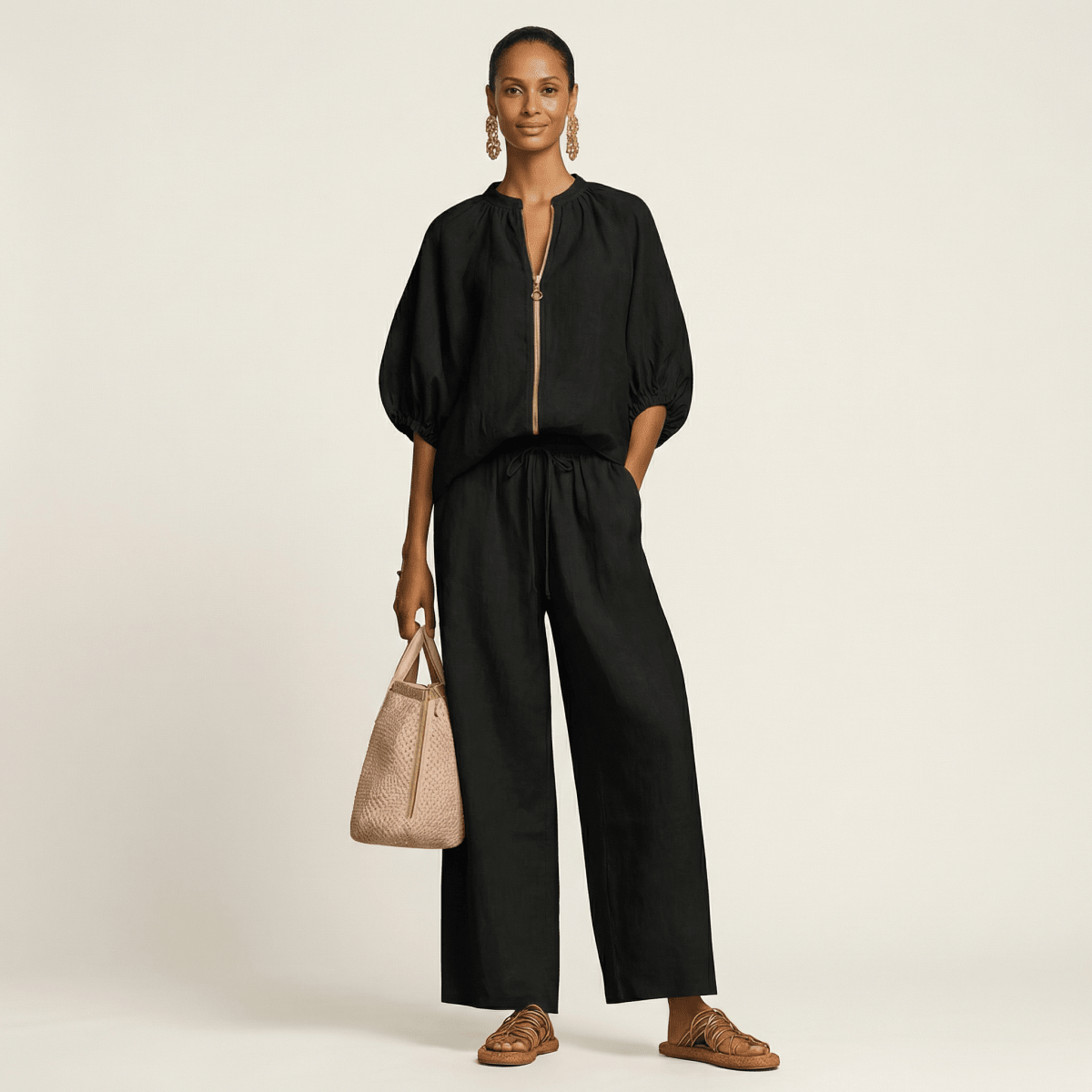MARLOWE | Set with wide-leg trousers and puff sleeves - Liora Melbourne