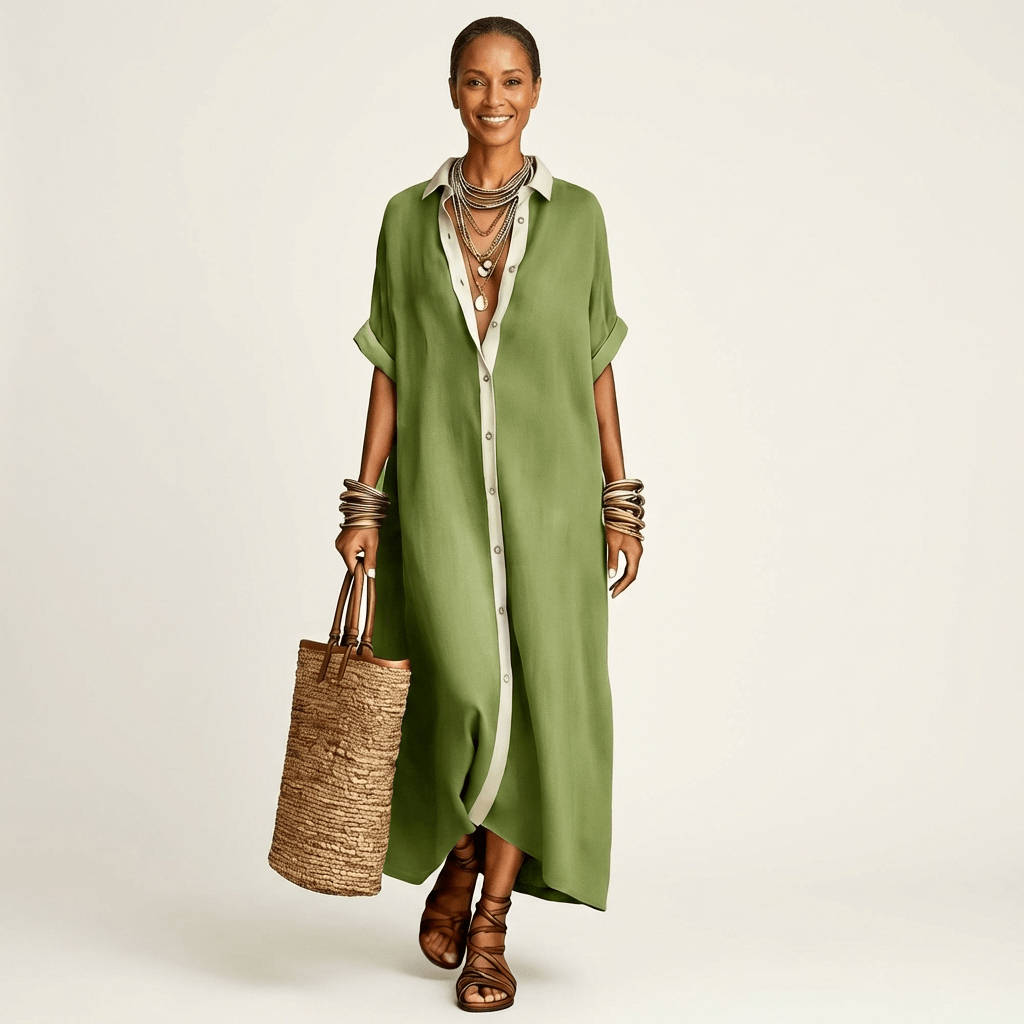 KAMIRA | Maxi shirt dress with contrast collar - Liora Melbourne