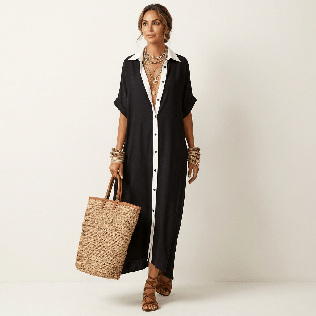 KAMIRA | Maxi shirt dress with contrast collar - Liora Melbourne