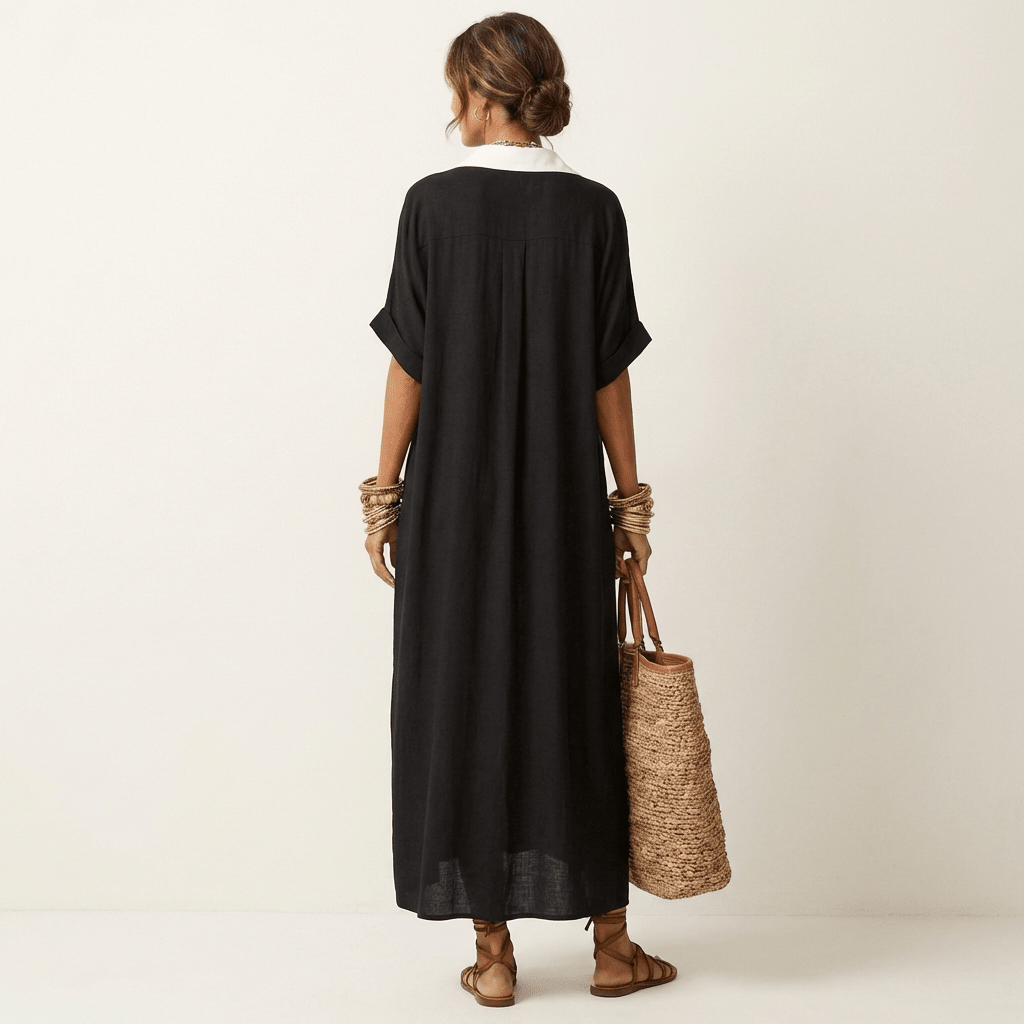 KAMIRA | Maxi shirt dress with contrast collar - Liora Melbourne