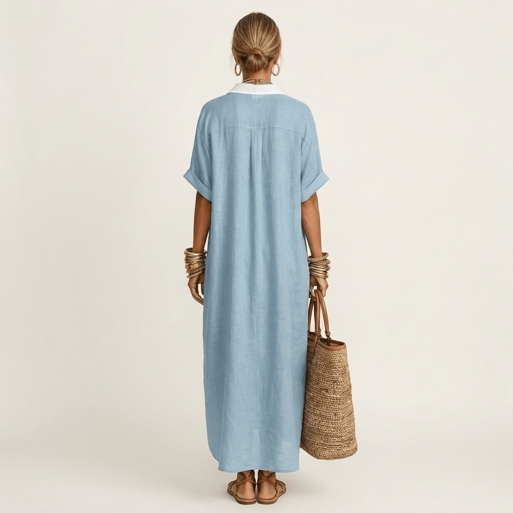 KAMIRA | Maxi shirt dress with contrast collar - Liora Melbourne