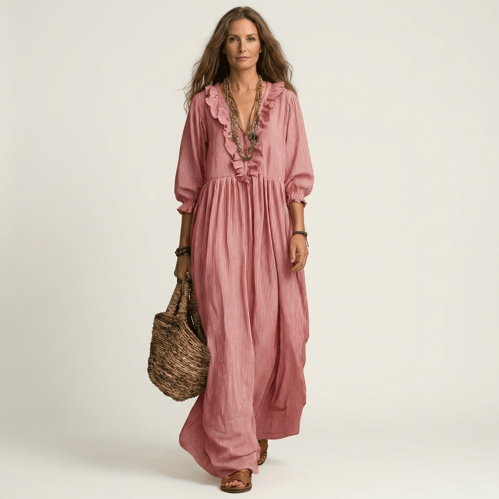 YOSETTA | Maxi dress with ruffle V-neck - Liora Melbourne