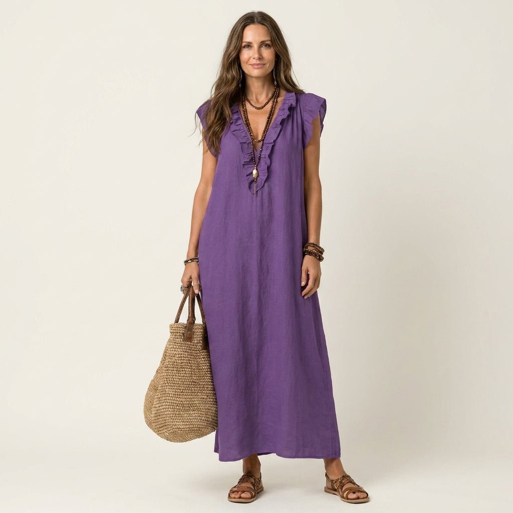 JOSETTE | Maxi dress with ruffle V-neck - Liora Melbourne