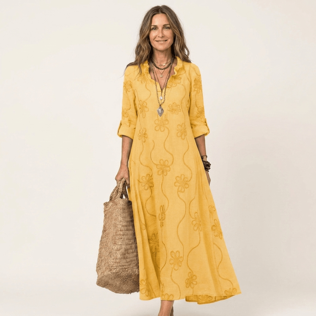 MARIAM | Maxi dress with tonal floral embroidery - Liora Melbourne