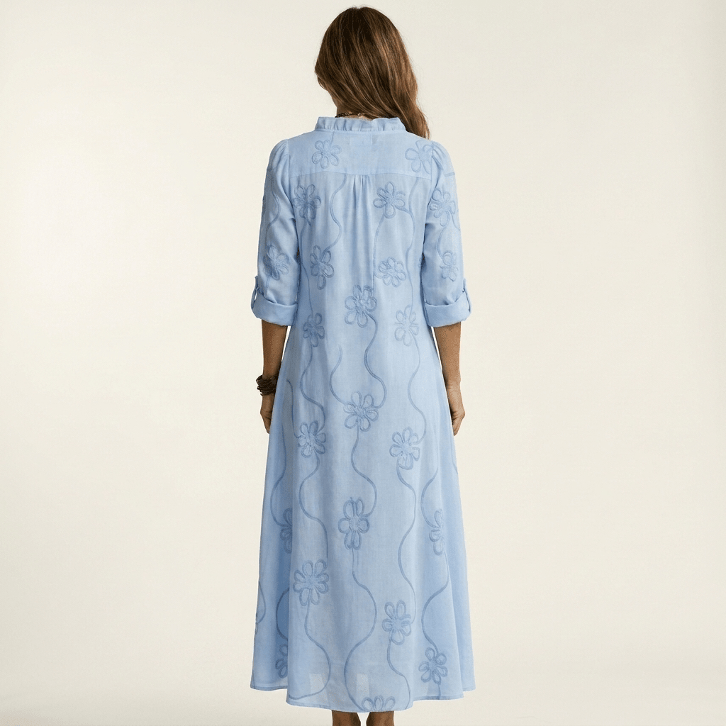MARIAM | Maxi dress with tonal floral embroidery - Liora Melbourne