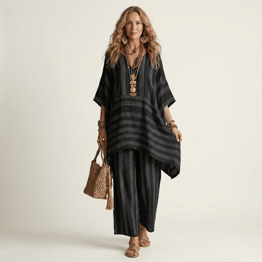 KIARA | Two-piece set with wide-leg striped pants - Liora Melbourne