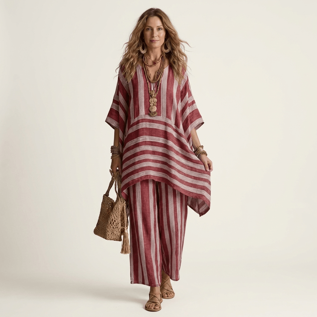 KIARA | Two-piece set with wide-leg striped pants - Liora Melbourne