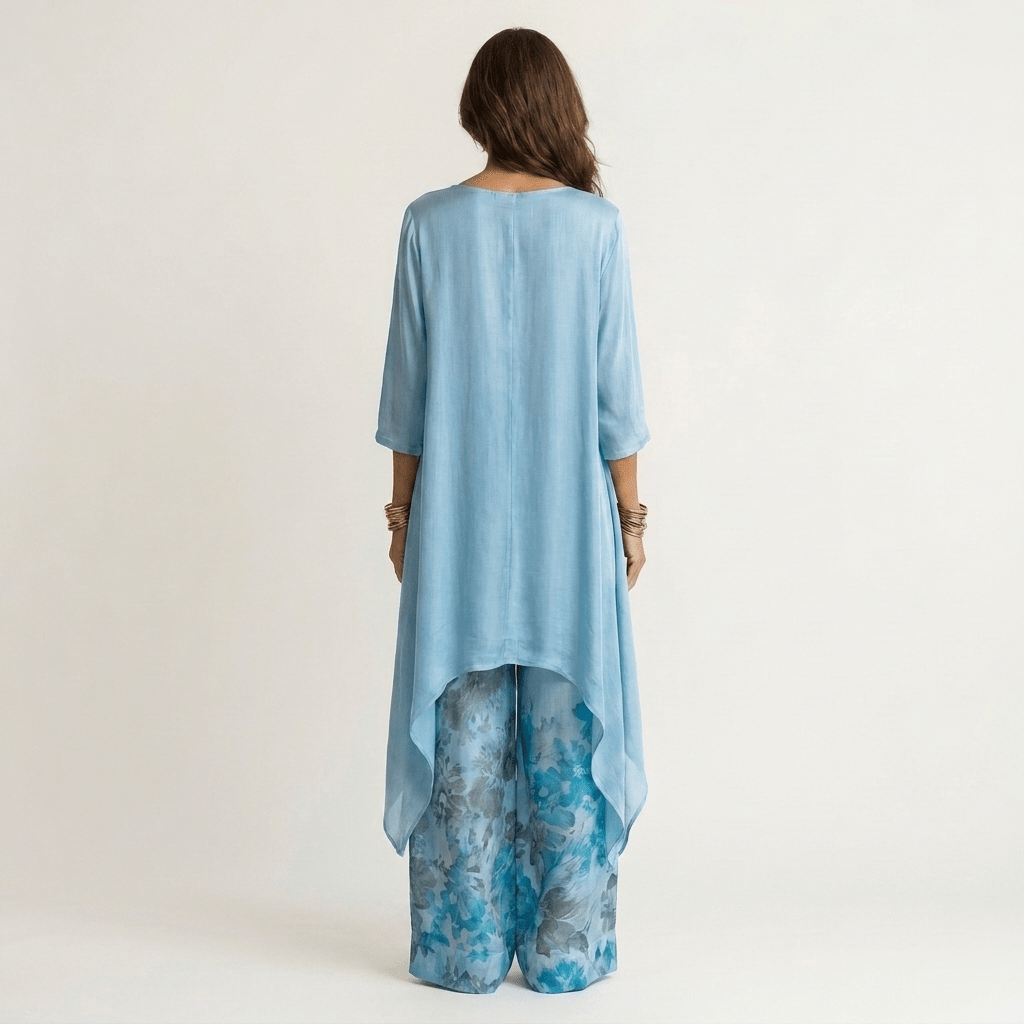 CARIOLA | Set with asymmetric tunic and wide-leg floral trousers - Liora Melbourne