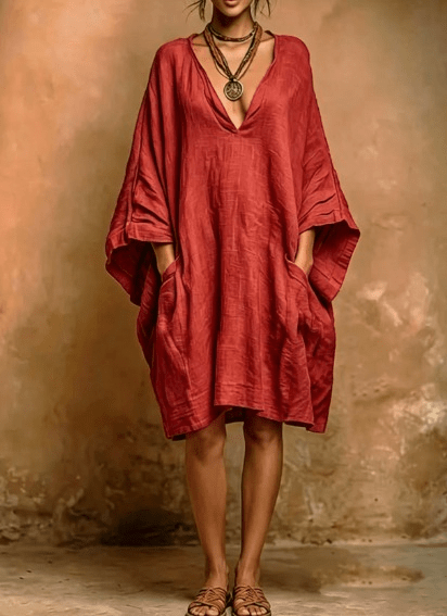 FIORELLA | Linen and cotton dress with flowing sleeves - Liora Melbourne