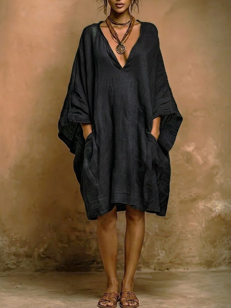 FIORELLA | Linen and cotton dress with flowing sleeves - Liora Melbourne