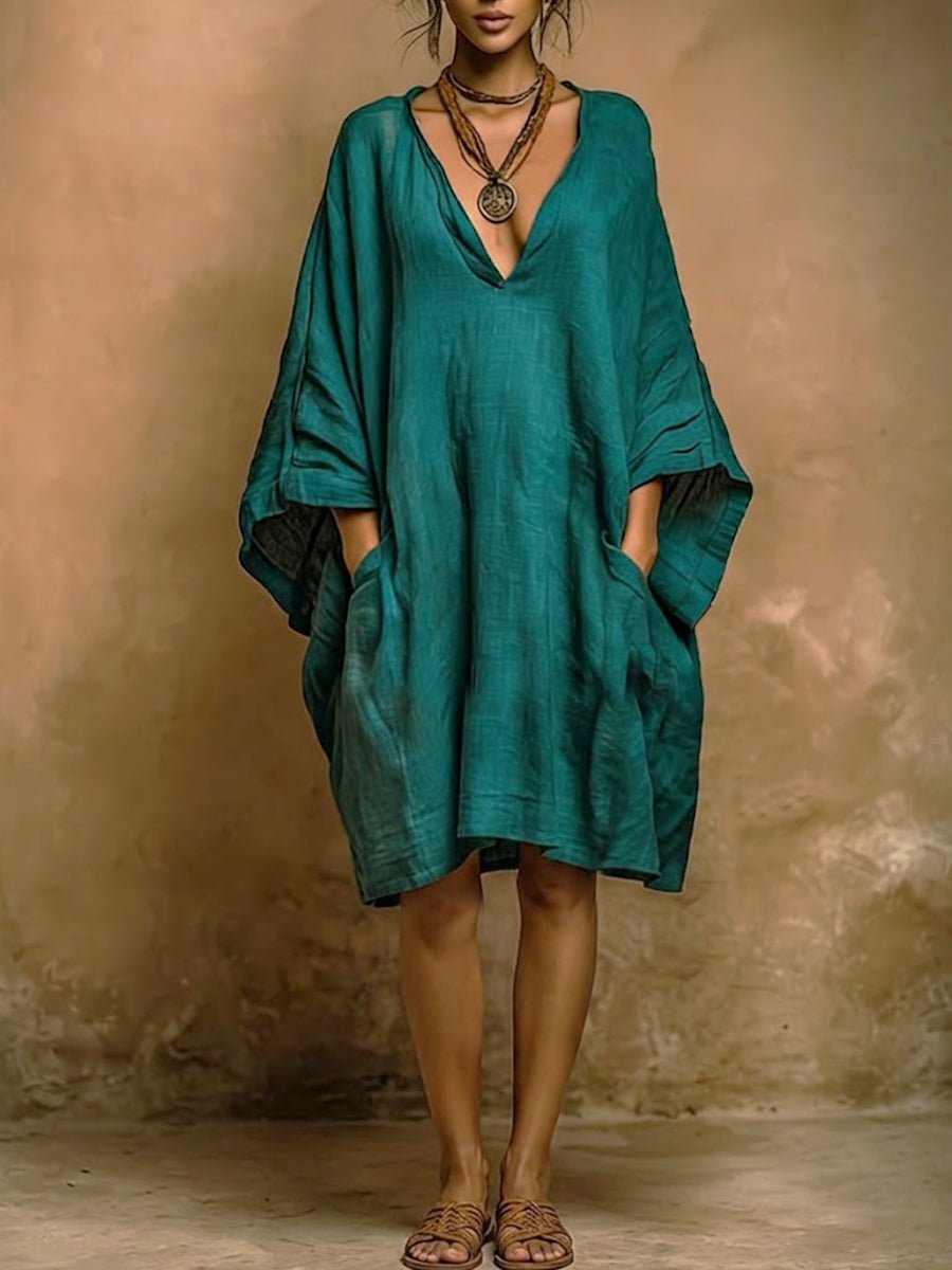 FIORELLA | Linen and cotton dress with flowing sleeves - Liora Melbourne