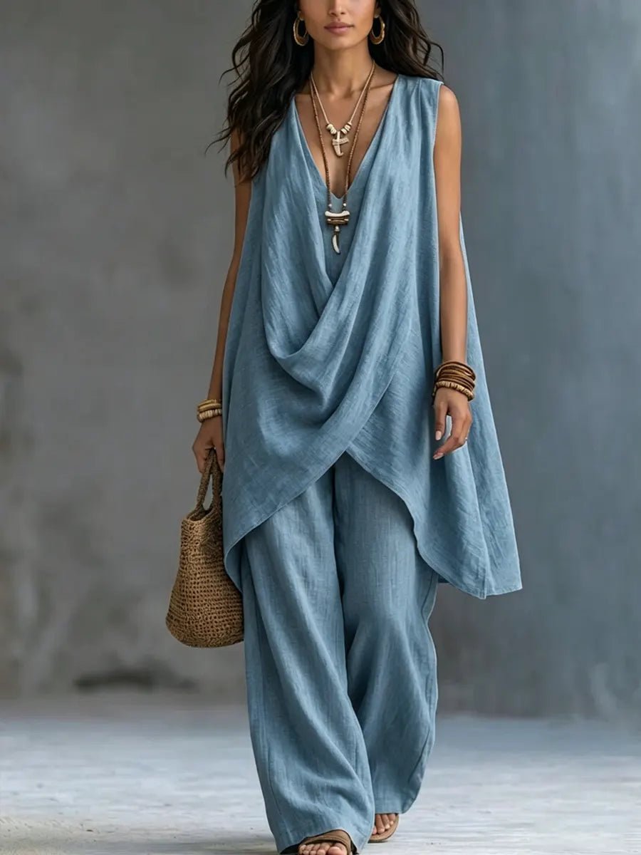 CHLOE | Set with wide-leg linen pants - Liora Melbourne