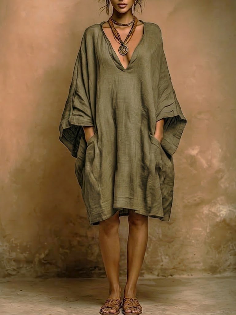 FIORELLA | Linen and cotton dress with flowing sleeves - Liora Melbourne