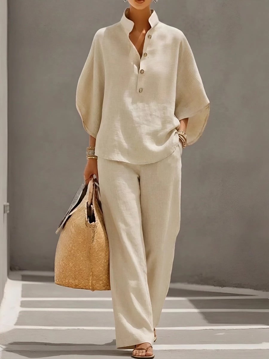 CALLIOPE | Set with wide-sleeve button-up top - Liora Melbourne