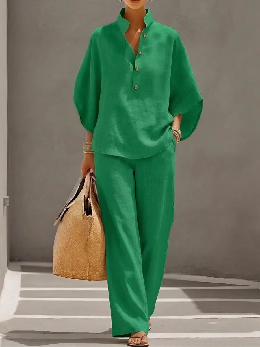 CALLIOPE | Set with wide-sleeve button-up top - Liora Melbourne
