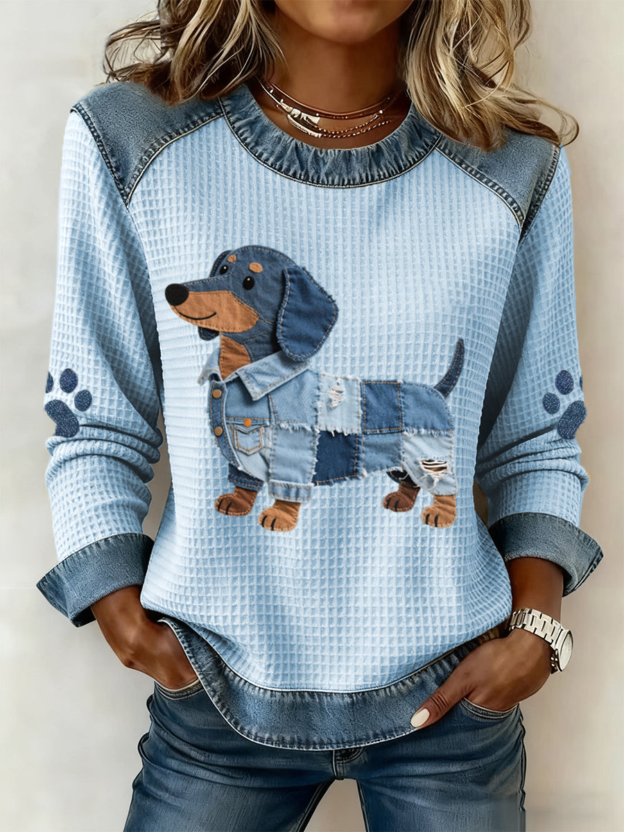 MORGAN | Jacket with dachshund patchwork denim print - Liora Melbourne