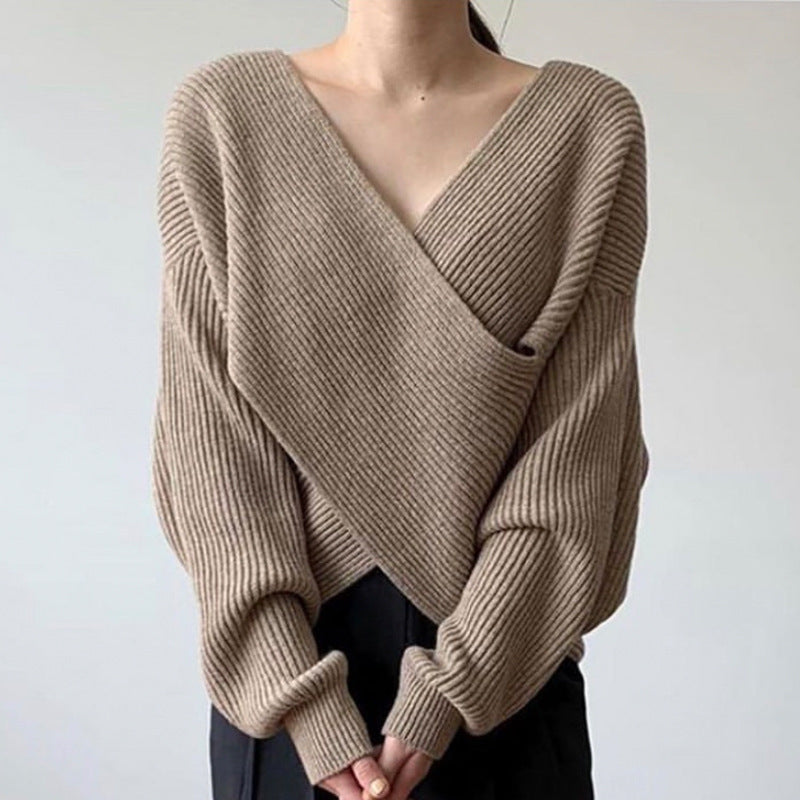 DIANA | Knit jumper with cross-over neckline - Liora Melbourne