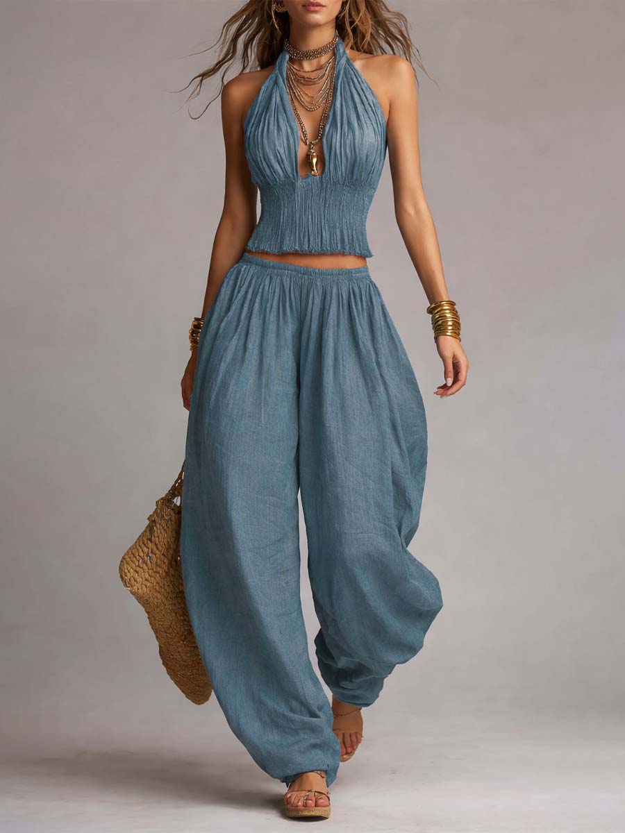 DANNA | Set with halter crop top and harem pants - Liora Melbourne
