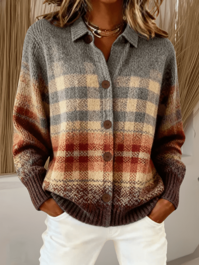 SHANNON | Cardigan with rustic plaid pattern - Liora Melbourne