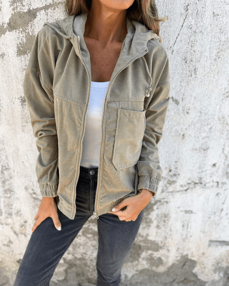 LOUISE | Hooded zip jacket with corduroy texture - Liora Melbourne