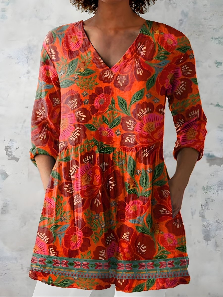 PRISCILLA | Long blouse with V-neck - Liora Melbourne