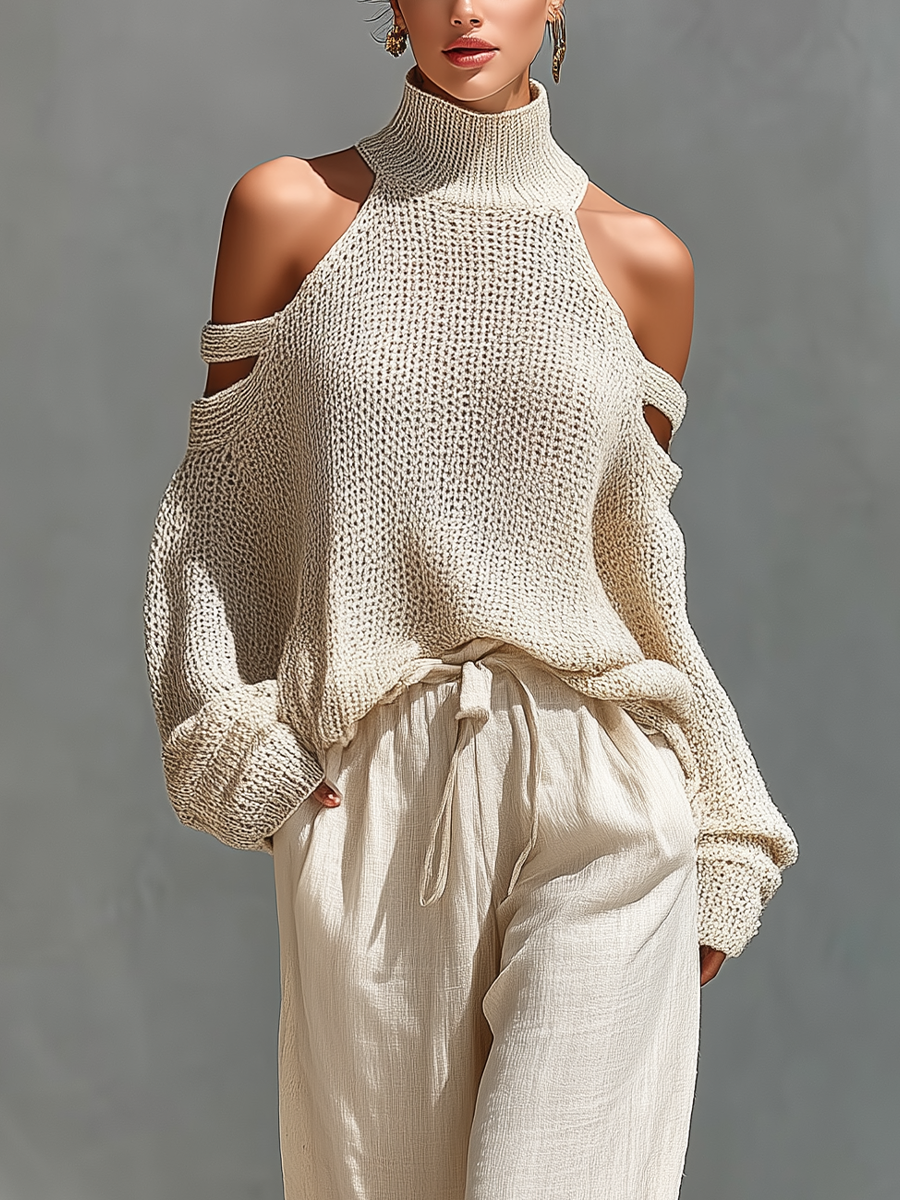 MARIA | Set with cold-shoulder top and wide-leg pants - Liora Melbourne