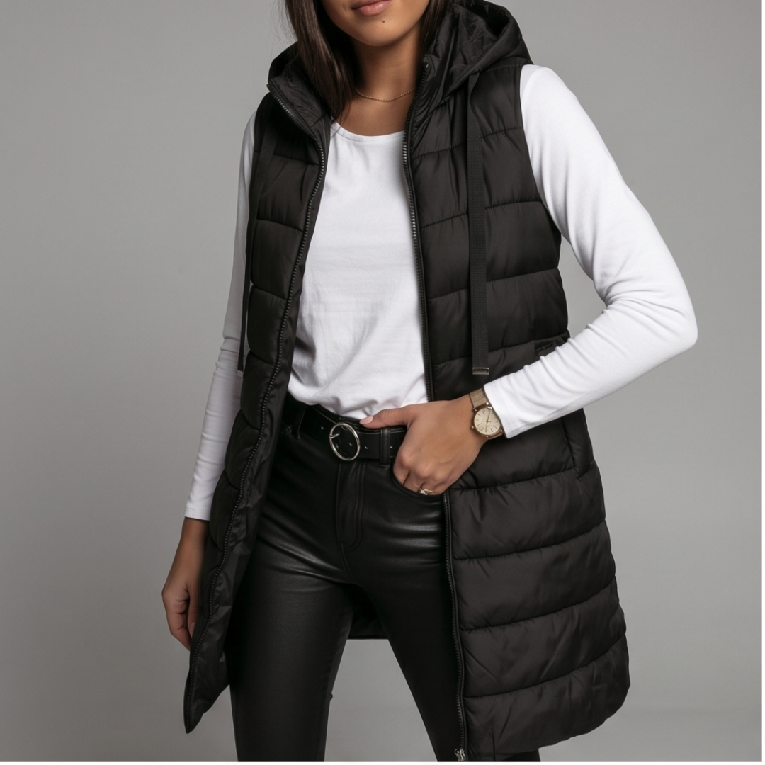 HARPER | Longline puffer vest with hood