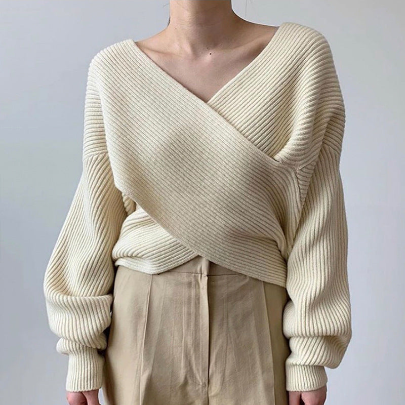 DIANA | Knit jumper with cross-over neckline - Liora Melbourne