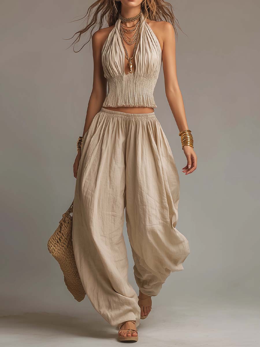 DANNA | Set with halter crop top and harem pants - Liora Melbourne
