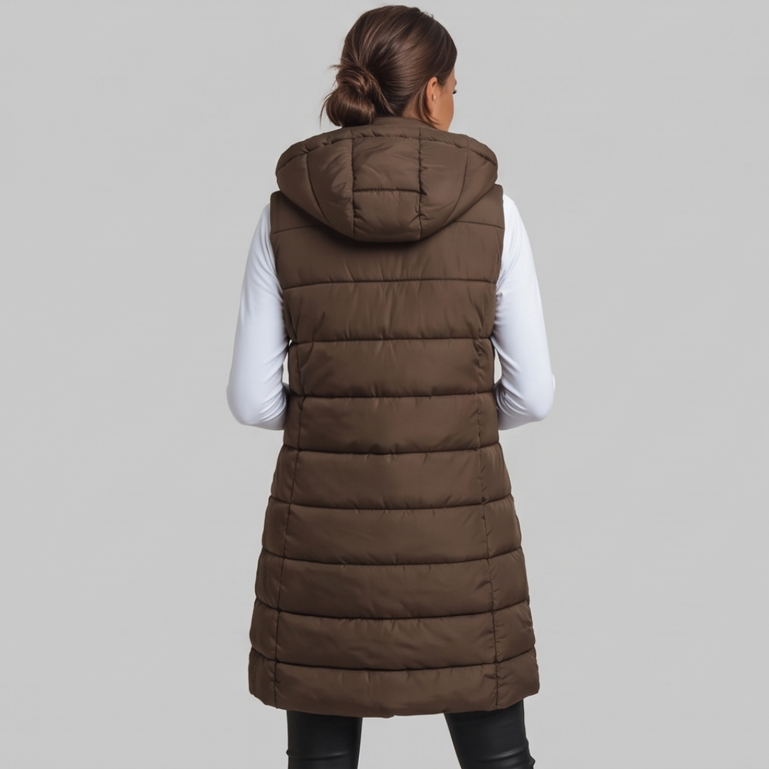 HARPER | Longline puffer vest with hood