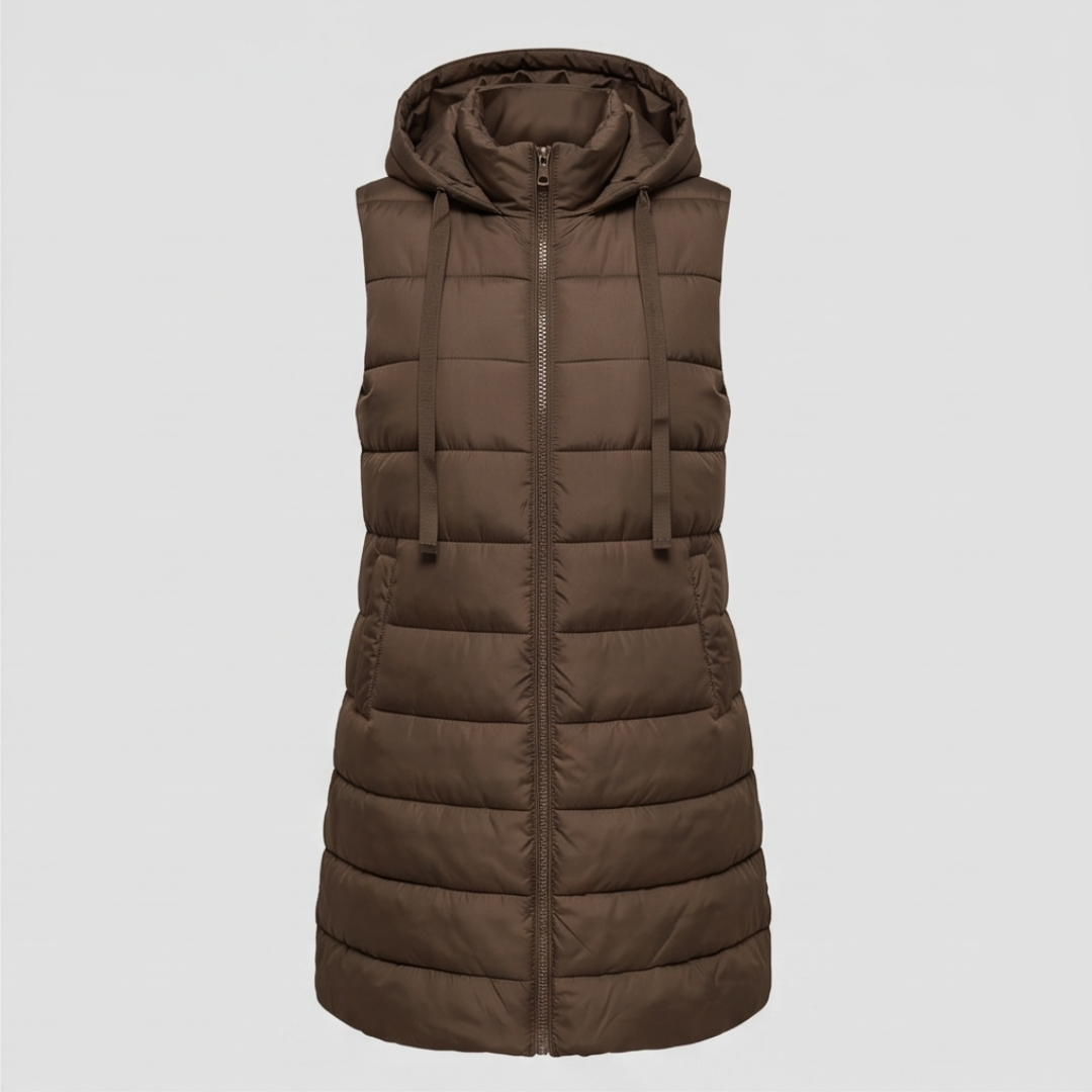 HARPER | Longline puffer vest with hood