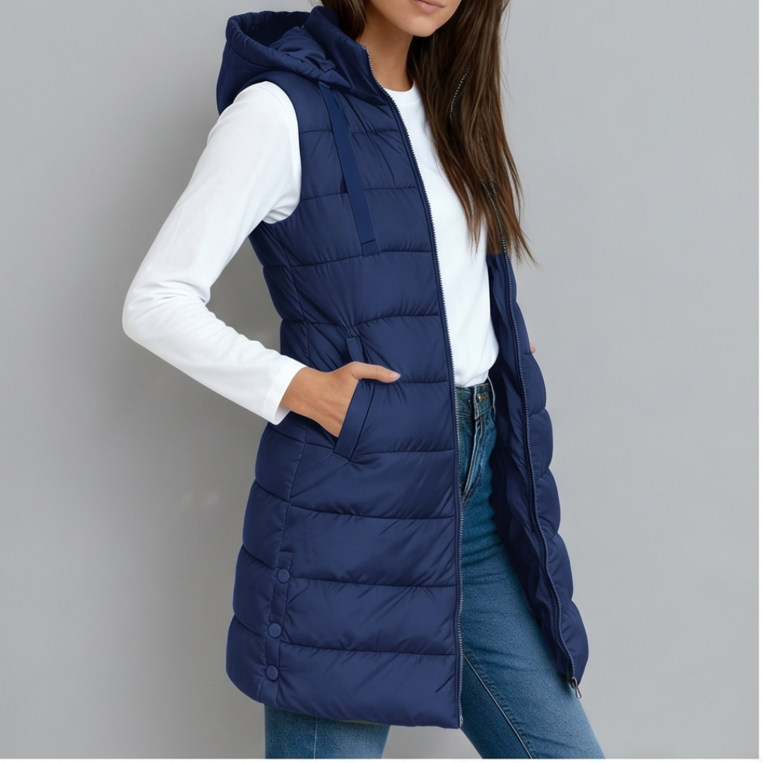 HARPER | Longline puffer vest with hood