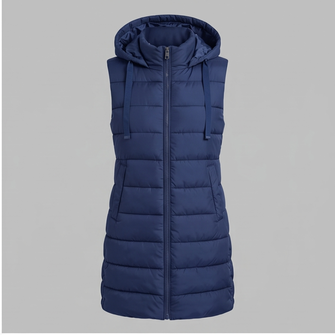 HARPER | Longline puffer vest with hood
