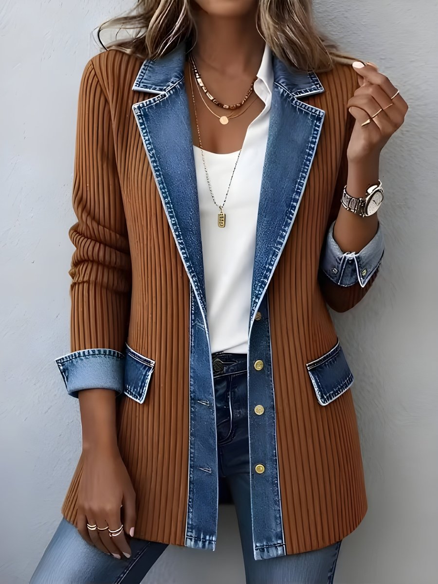 LUNA | Coat with denim lapel - Liora Melbourne