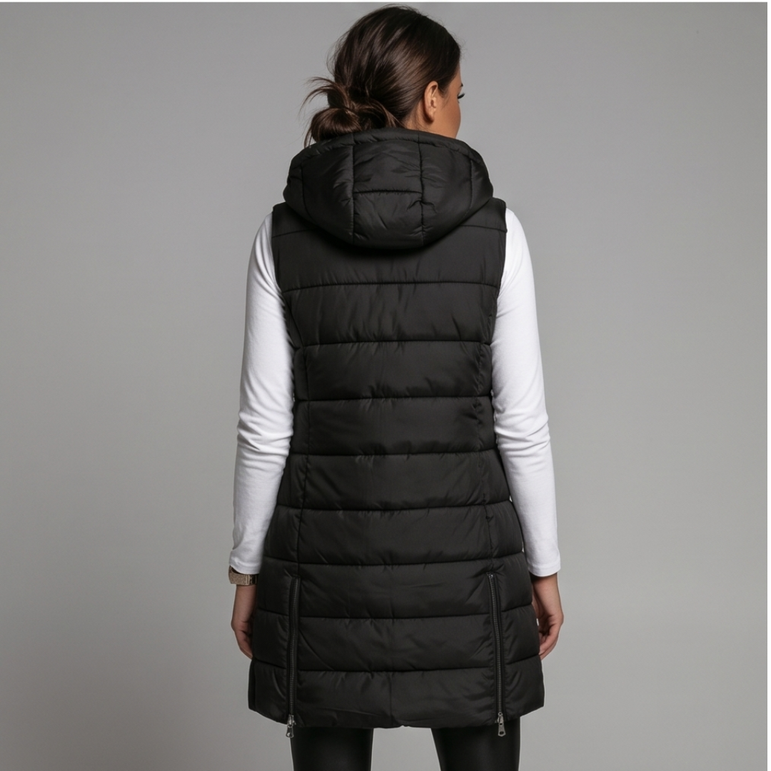 HARPER | Longline puffer vest with hood