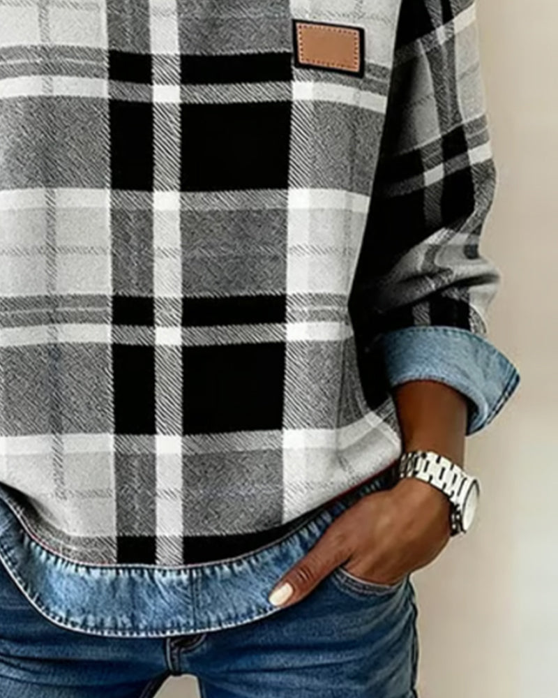LALUNA | Checked jumper with denim details - Liora Melbourne