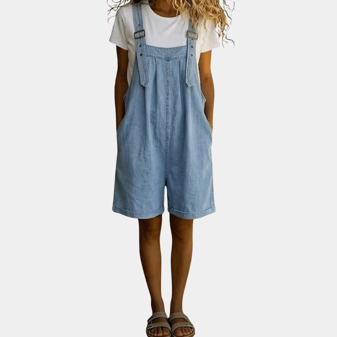 JUNE | Short denim overall with adjustable straps - Liora Melbourne