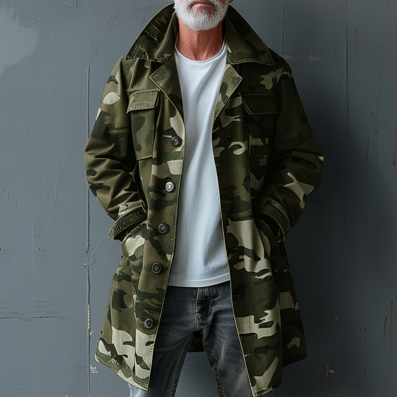 RONAN | Trench coat with camouflage print - Liora Melbourne