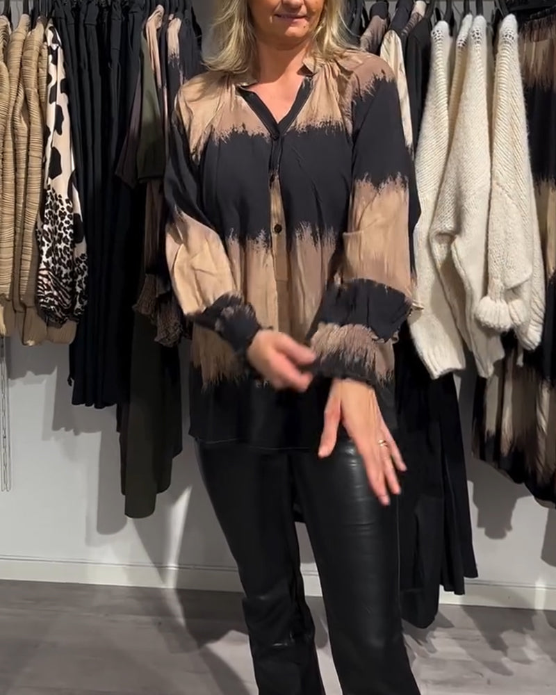 JAMIE | Blouse with colourblock V-neck - Liora Melbourne