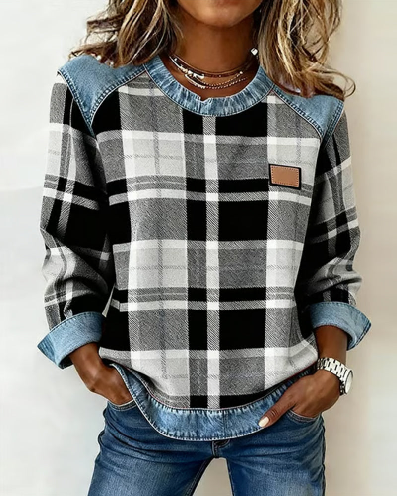 LALUNA | Checked jumper with denim details - Liora Melbourne