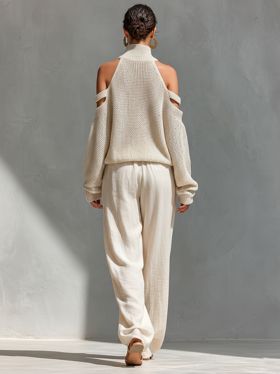 MARIA | Set with cold-shoulder top and wide-leg pants - Liora Melbourne