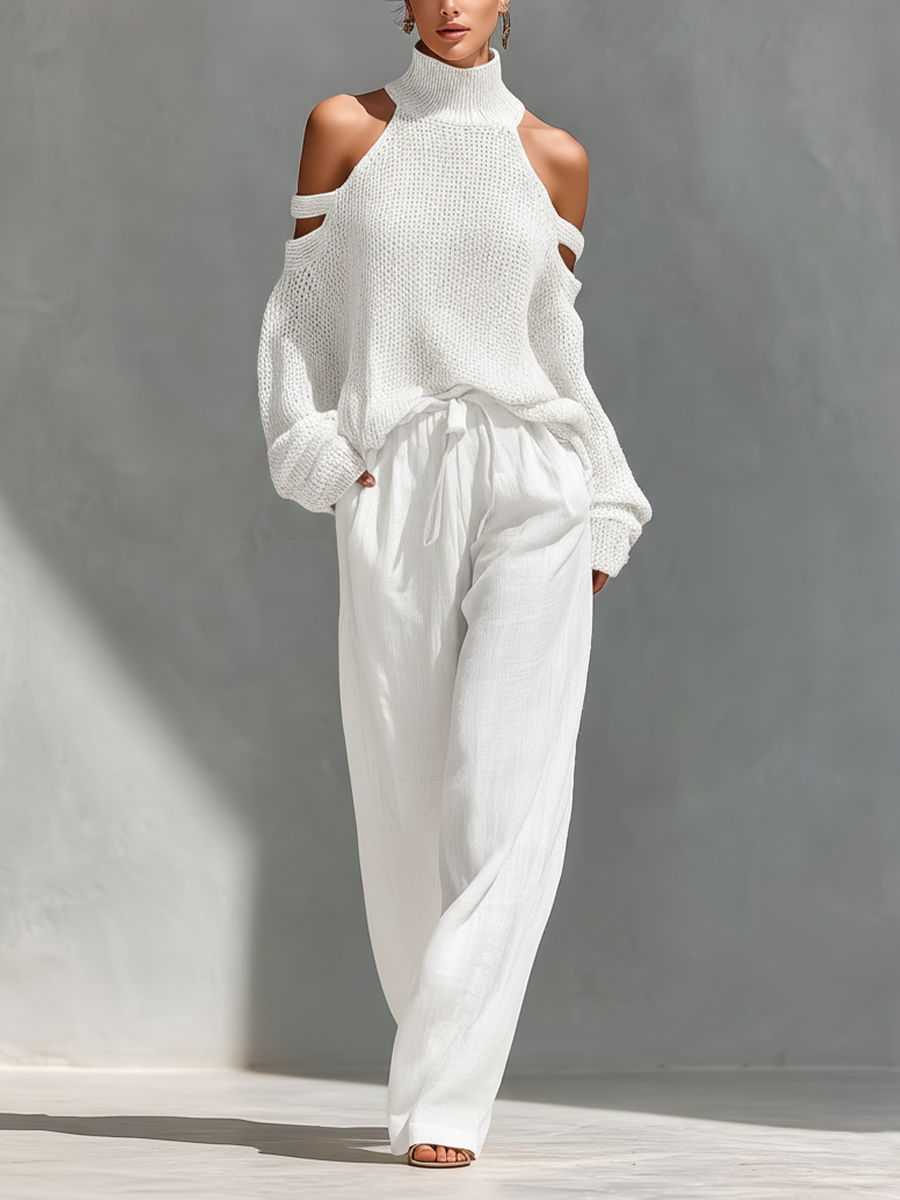 MARIA | Set with cold-shoulder top and wide-leg pants - Liora Melbourne