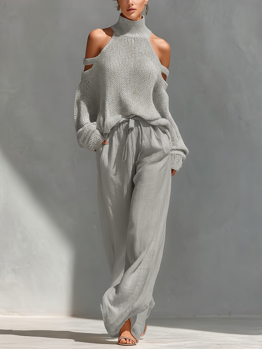 MARIA | Set with cold-shoulder top and wide-leg pants - Liora Melbourne