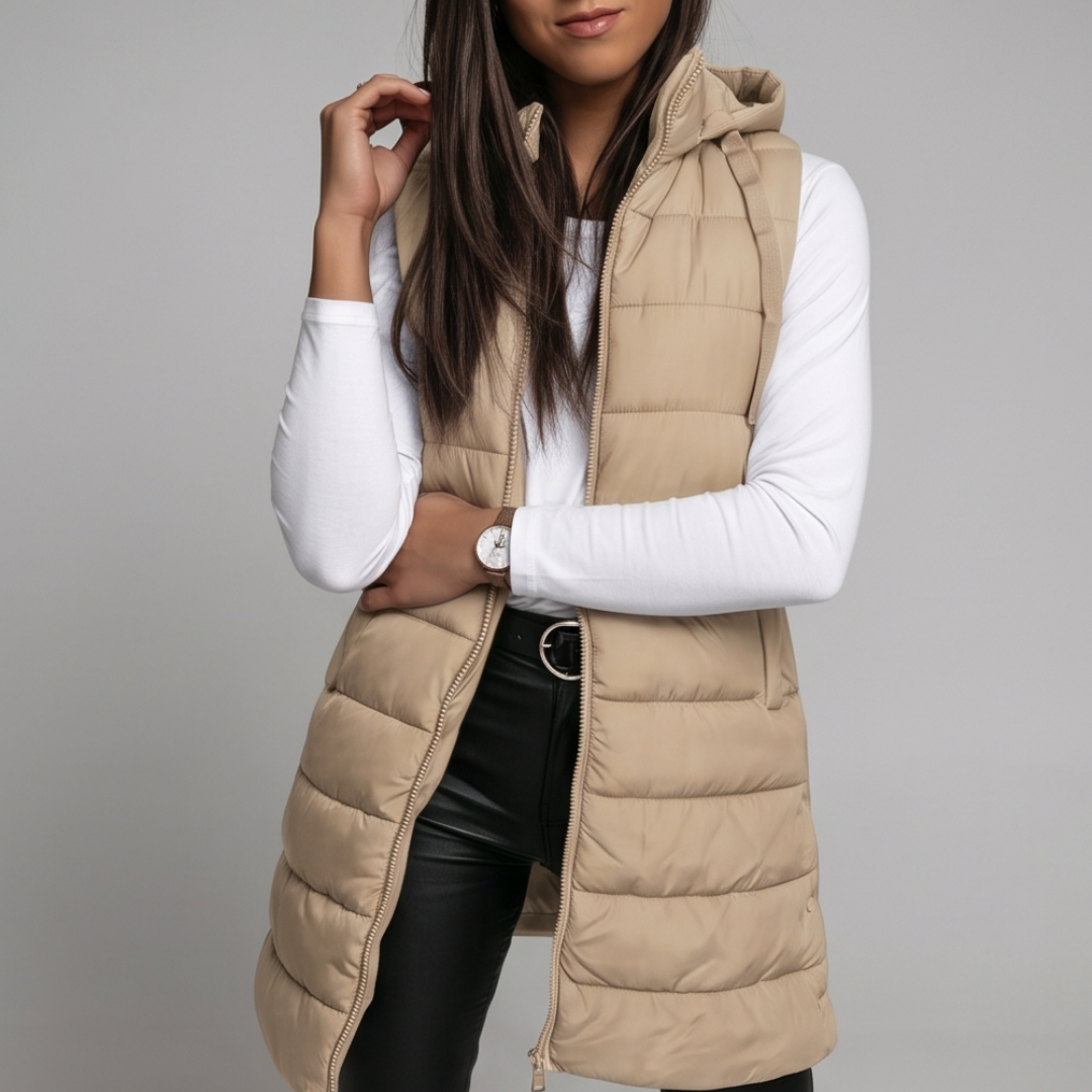 HARPER | Longline puffer vest with hood