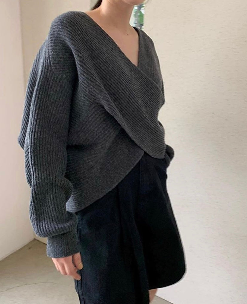 DIANA | Knit jumper with cross-over neckline - Liora Melbourne