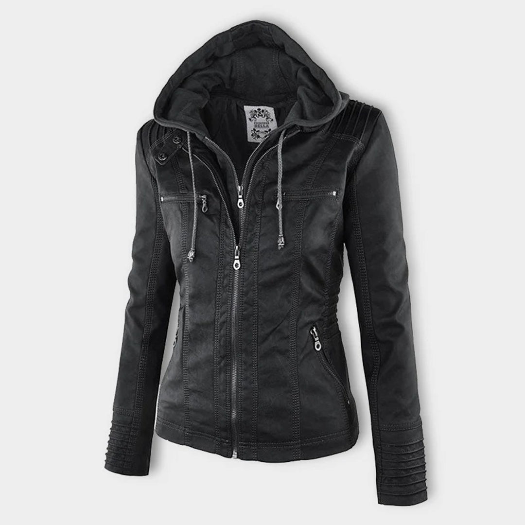 LALUNA | Leather jacket with detachable hood - Liora Melbourne