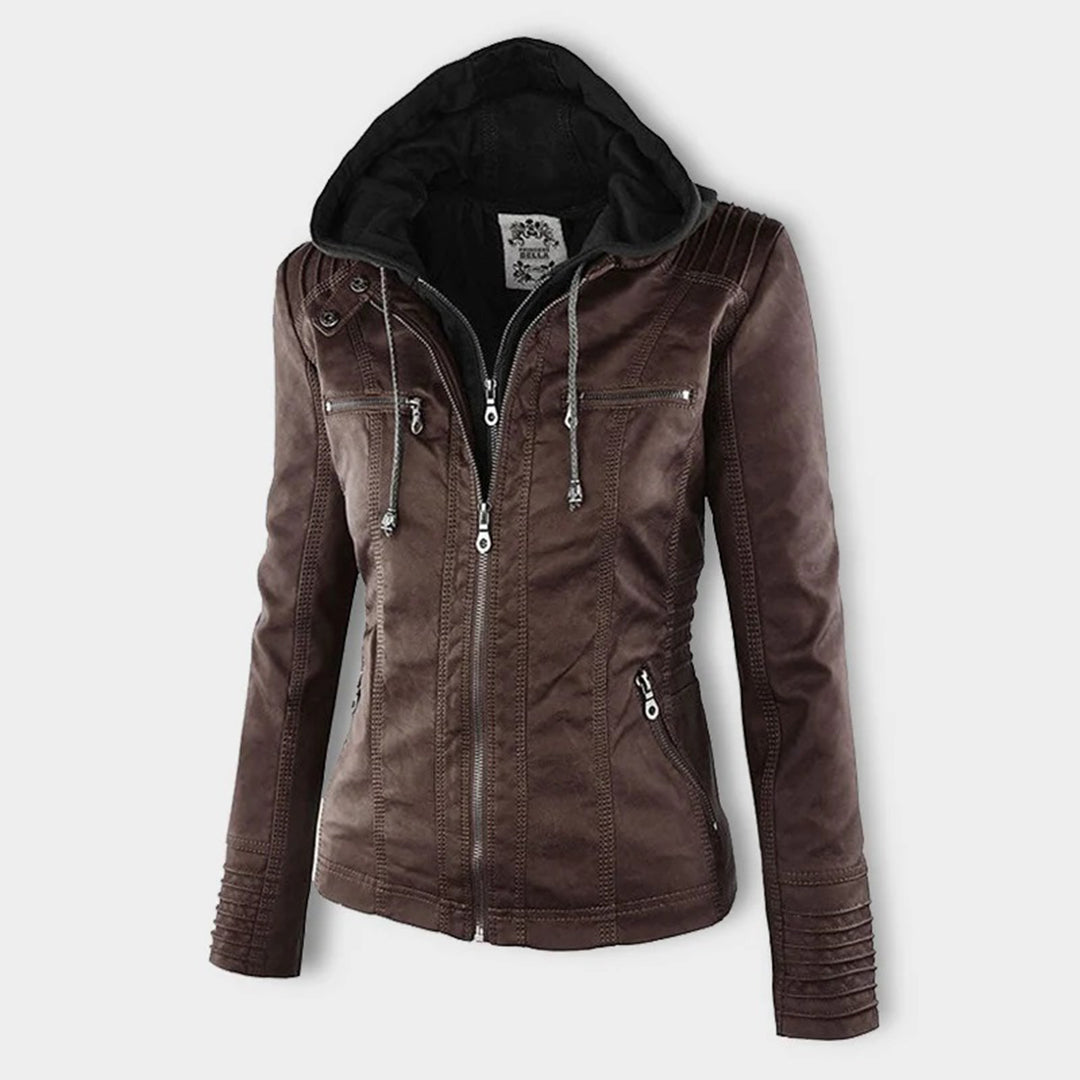 ISLA | Leather jacket with detachable hood - Liora Melbourne