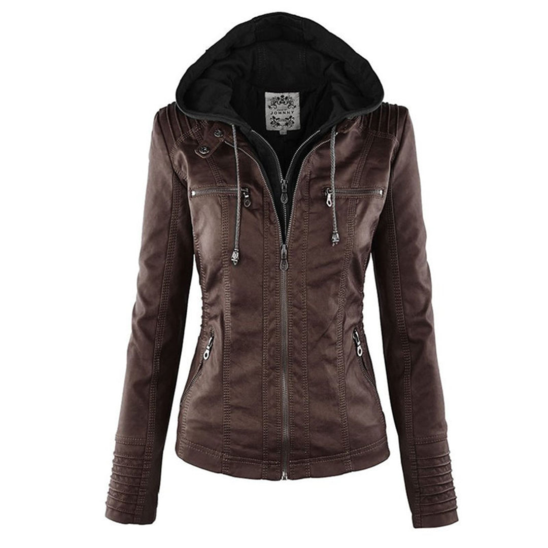 LALUNA | Leather jacket with detachable hood - Liora Melbourne