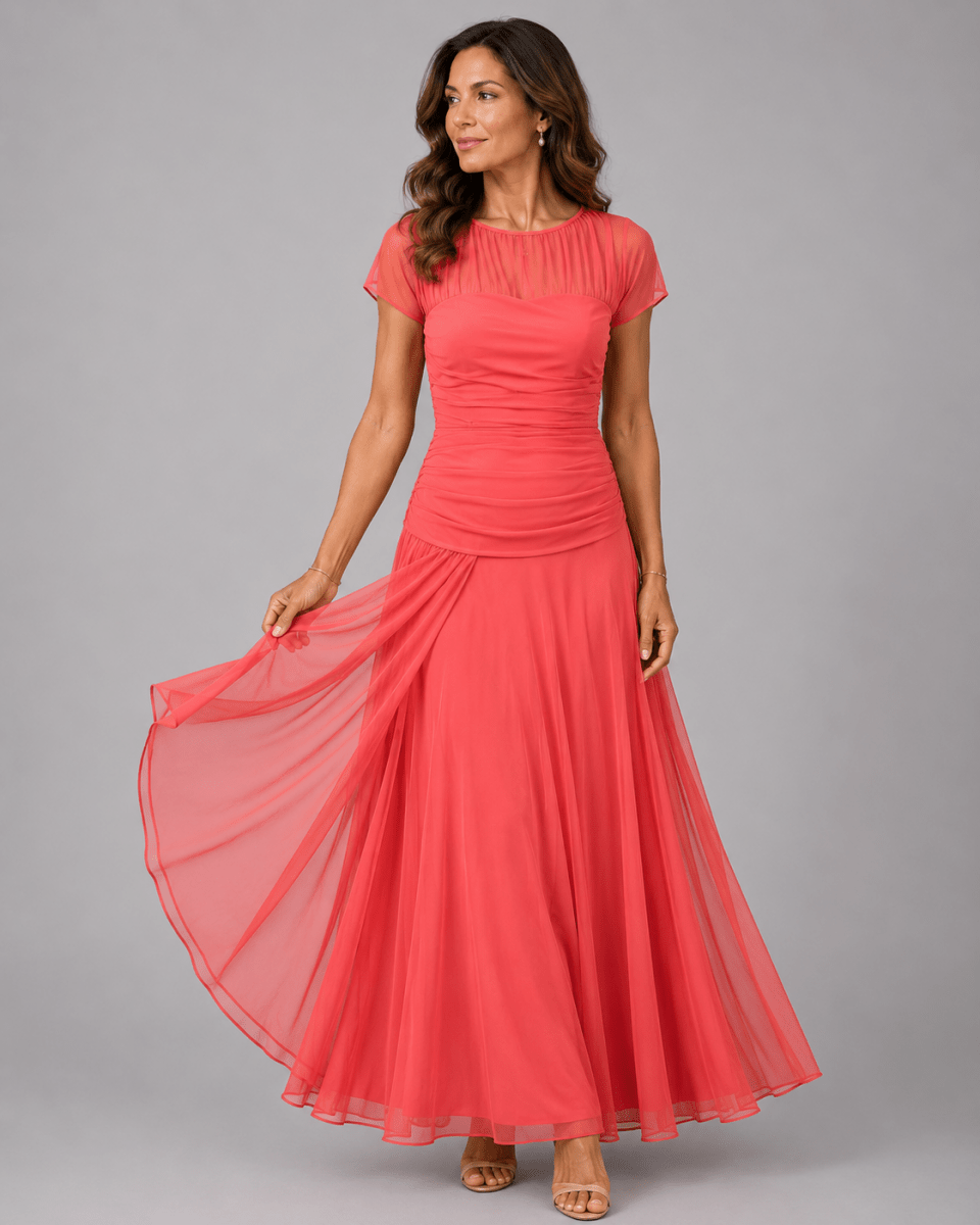 LORENZA | Chiffon dress with patterned bodice